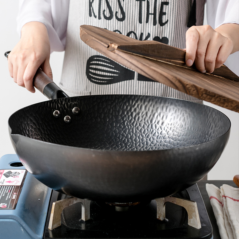 Wok Electric Flat - Wok-Pfanne aus Kohlenstoffstahl, 32 cm, Rühr-Wok-Set