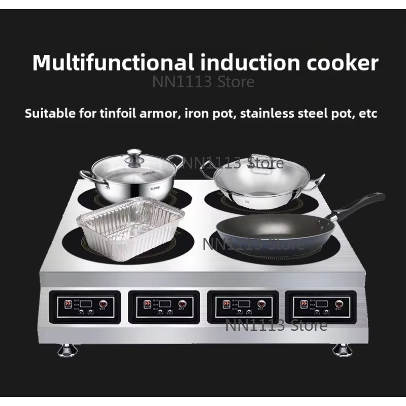 Wok Electric Flat - Kommerzieller Hochleistungs-Induktionsherd aus Edelstahl, elektrischer Touch-Konkav-Bratherd,
