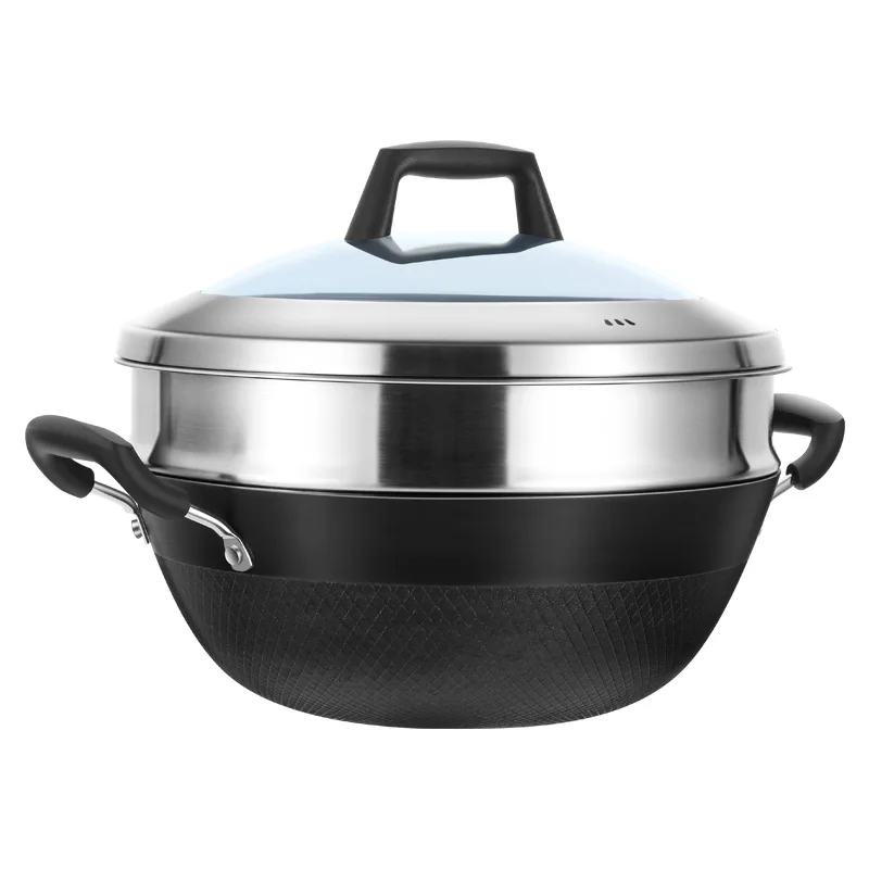 Wok Electric Flat - Bratpfanne mit flachem Boden, Edelstahl-Wok mit