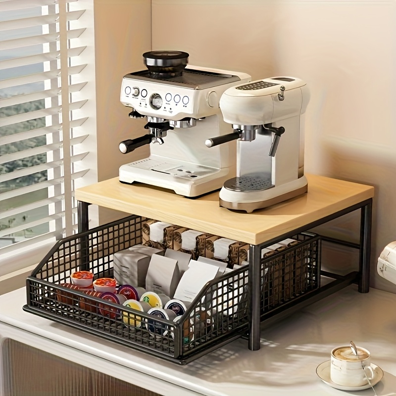 Kitchen Appliances Small - Kaffeemaschinen-Ständer mit Aufbewahrungskorb, 2-stöckiges Küchenregal für
