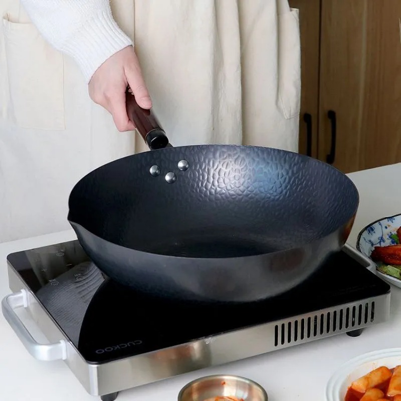 Wok Electric Flat - Wok-Pfanne aus Kohlenstoffstahl, 32 cm, Rühr-Wok-Set